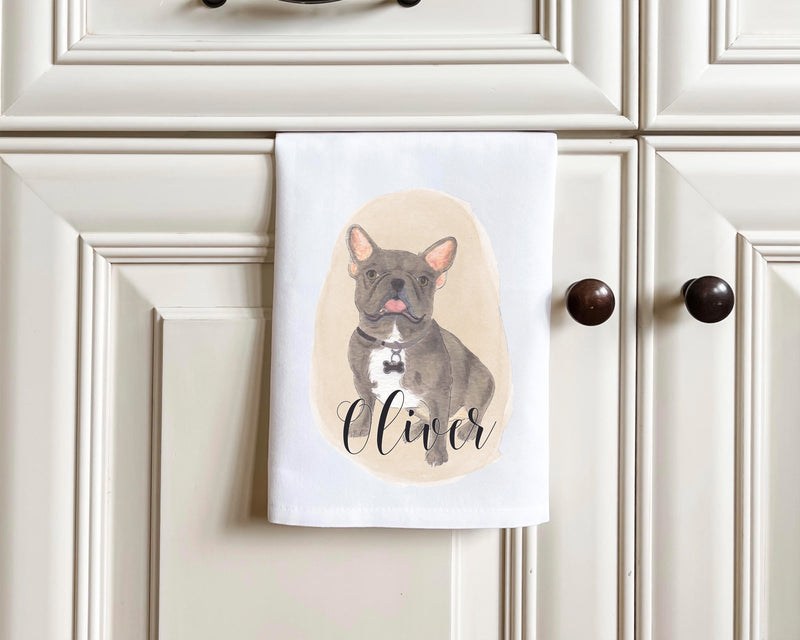 Personalized French Bulldog (Blue / Grey / Silver) Tea Towel (Set of 2)