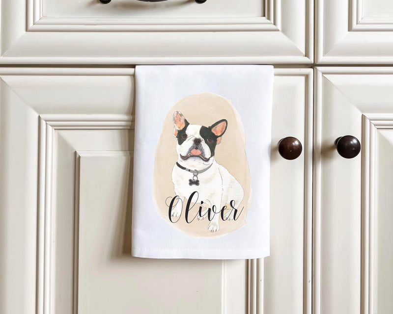 Personalized French Bulldog (White / Pied) Tea Towel (Set of 2)