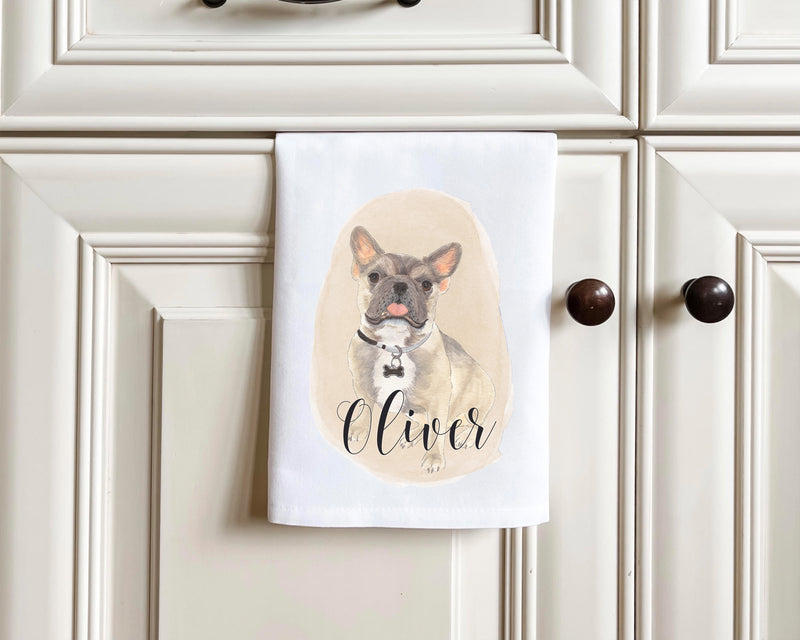 Personalized French Bulldog (Blue Fawn Tricolor) Tea Towel (Set of 2)