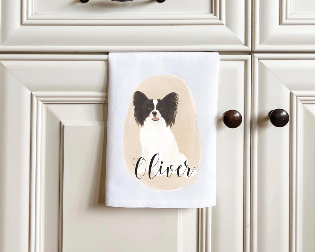 Personalized Papillon (Black & White) Tea Towel (Set of 2)