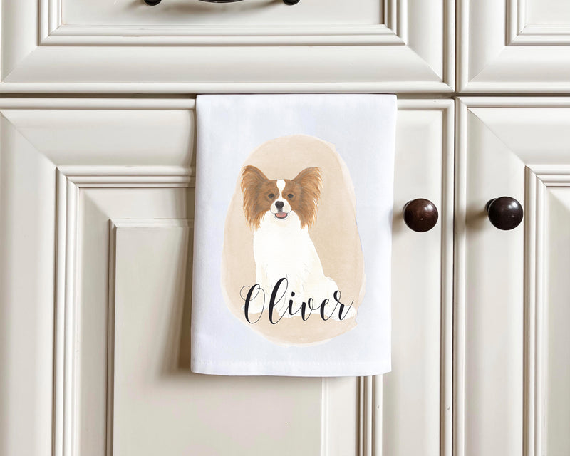 Personalized Papillon (Red & White) Tea Towel (Set of 2)
