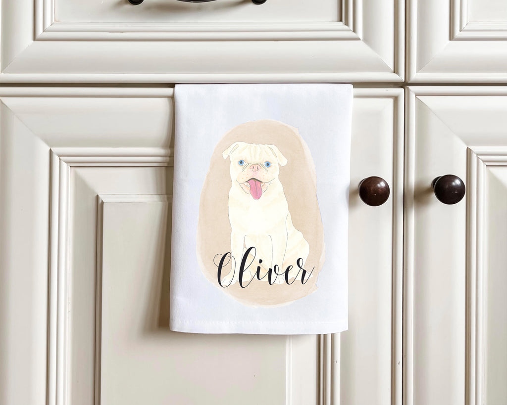 Personalized Pug (White) Tea Towel (Set of 2)