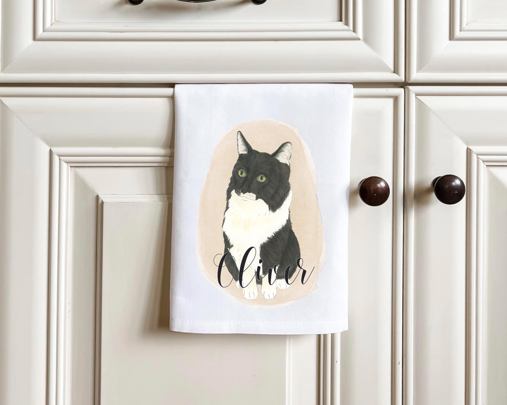 Personalized Ragamuffin Cat (Black & White) Tea Towel (Set of 2)