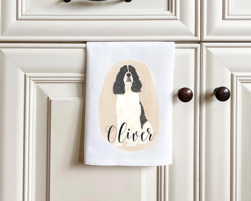 Personalized English Springer Spaniel (Black & White) Tea Towel (Set of 2)