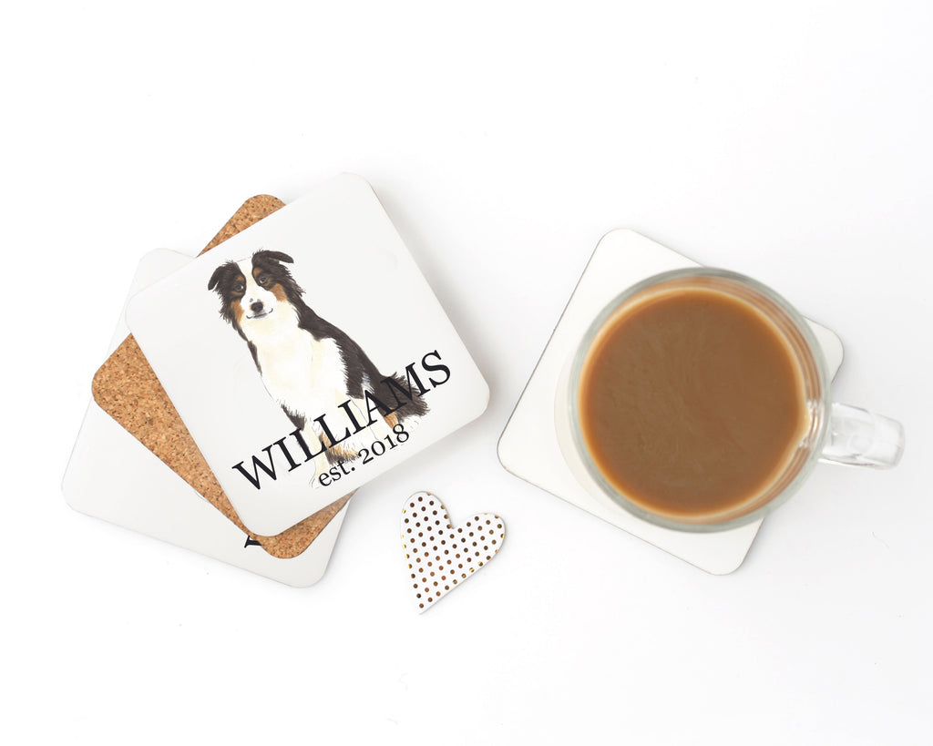 Personalized Australian Shepherd Cork Back Coasters