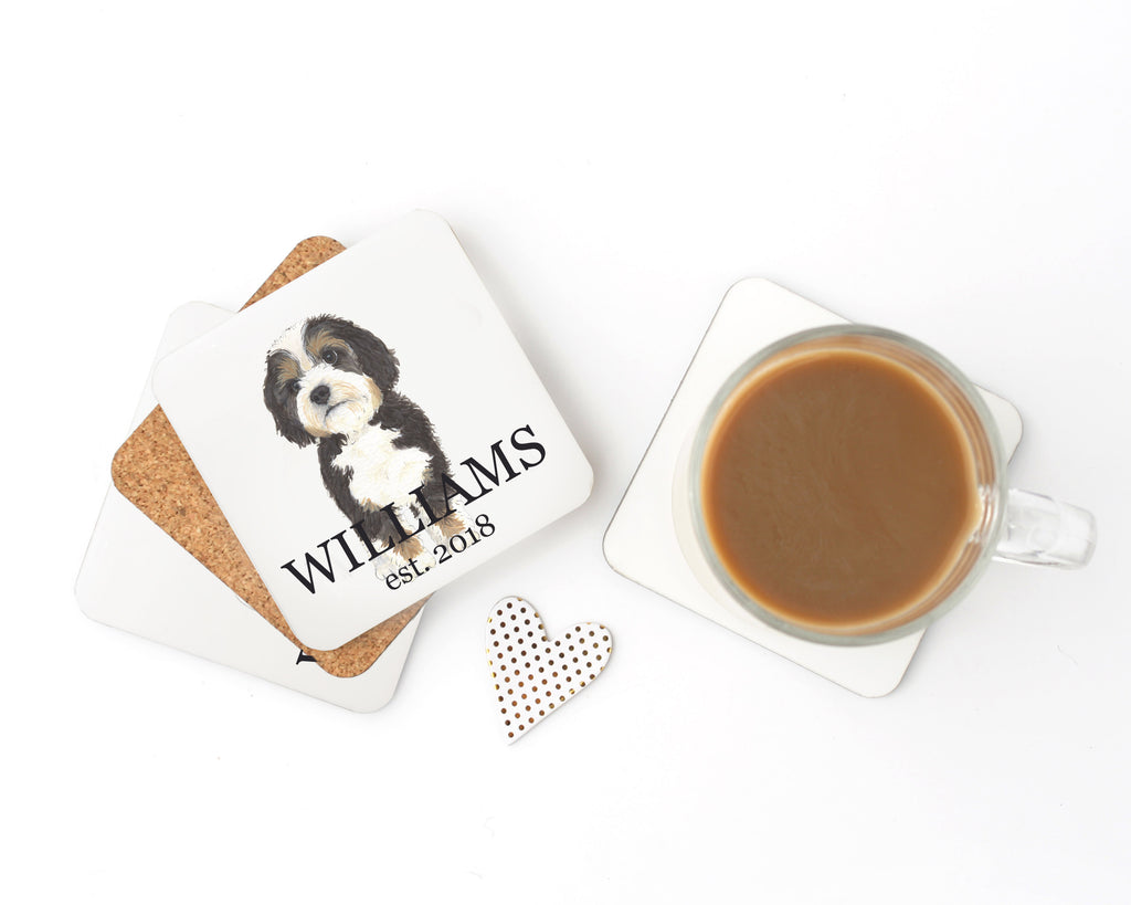 Personalized Bernedoodle Cork Back Coasters
