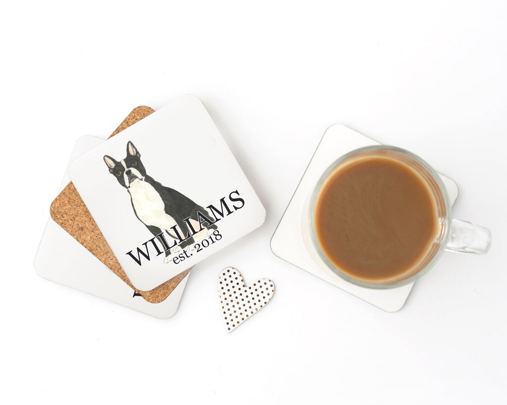 Personalized Boston Terrier Cork Back Coasters