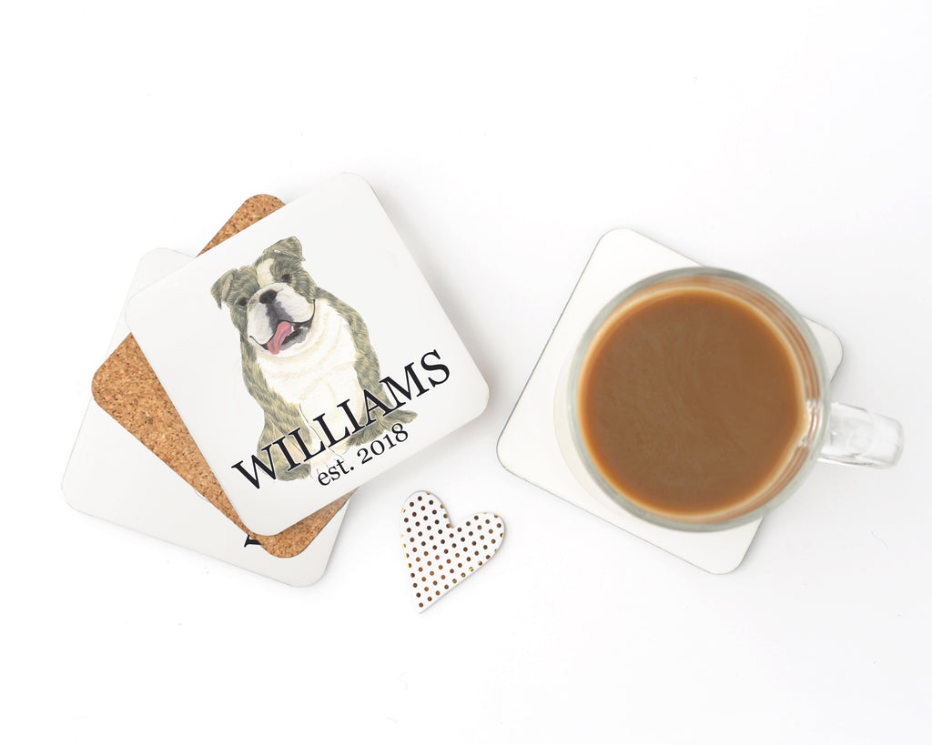 Personalized English Bulldog (Brindle) Cork Back Coasters