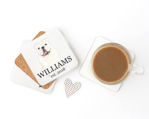 Personalized English Bulldog (White) Cork Back Coasters