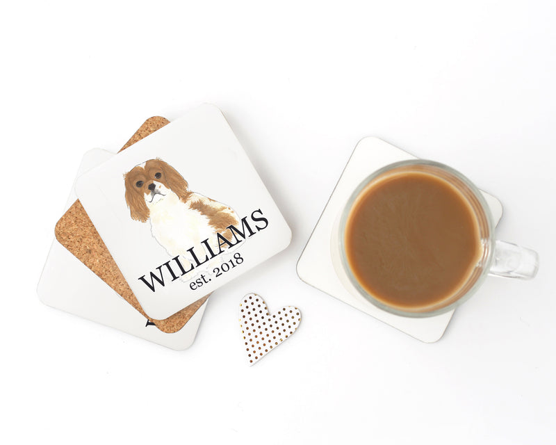 Personalized Cavalier King Charles Spaniel (Blenheim) Cork Back Coasters