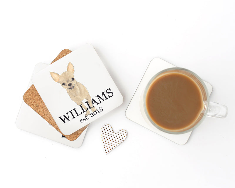 Personalized Chihuahua (Short Haired, Fawn) Cork Back Coasters