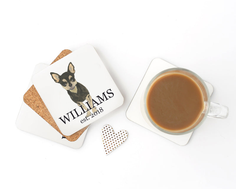 Personalized Chihuahua (Shorthaired, Black & Tan) Cork Back Coasters