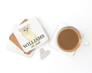 Personalized Chihuahua (Longhaired, Fawn) Cork Back Coasters