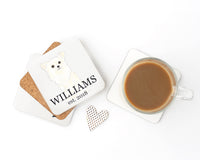 Personalized Chihuahua (Long Haired, White) Cork Back Coasters