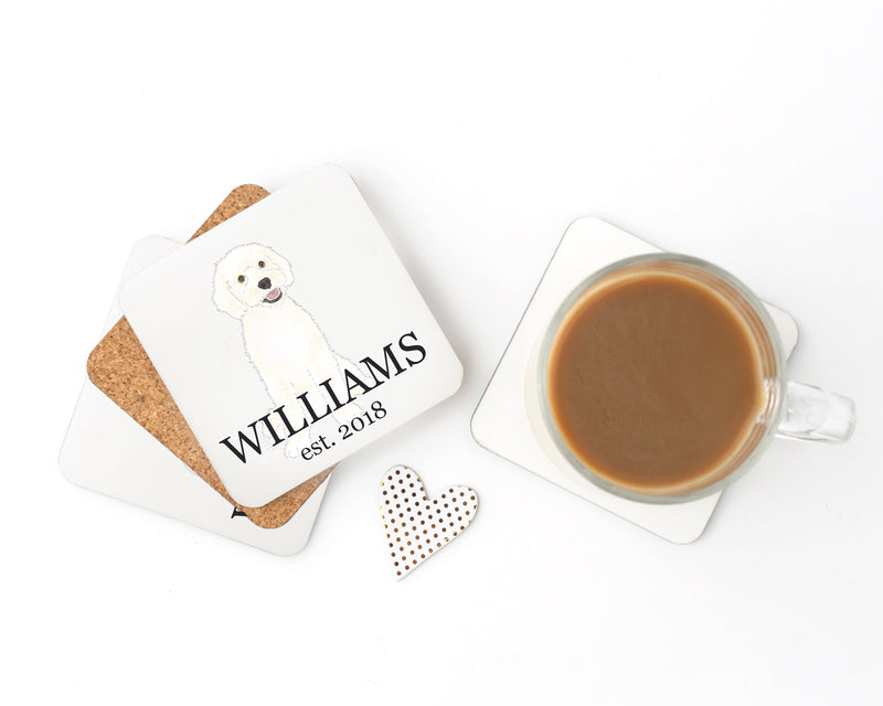Personalized Cockapoo (White) Cork Back Coasters