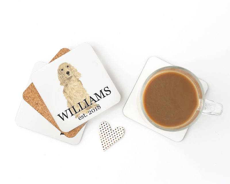 Personalized Cocker Spaniel (Golden) Cork Back Coasters