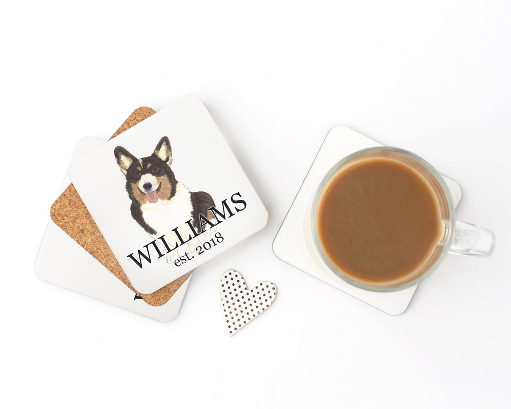 Personalized Corgi (Tricolor) Cork Back Coasters
