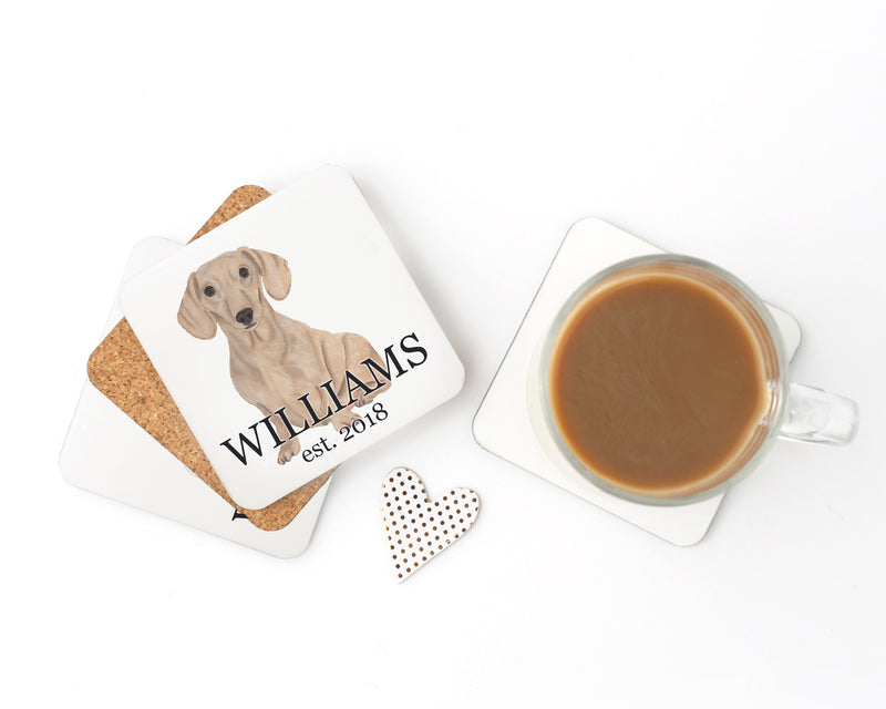Personalized Dachshund (Smooth, Red) Cork Back Coasters