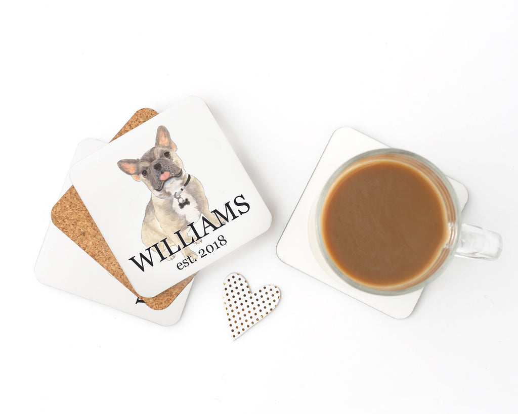 Personalized French Bulldog (Blue Fawn Tricolor) Cork Back Coasters