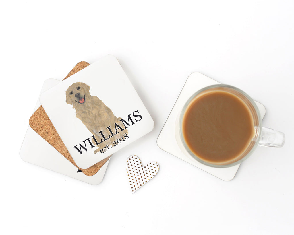 Personalized Golden Retriever Cork Back Coasters