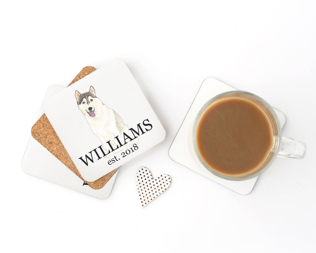 Personalized Husky Cork Back Coasters