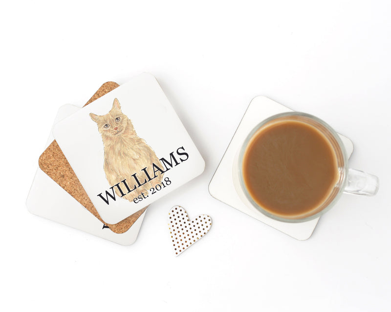 Personalized Maine Coon (Orange) Cork Back Coasters