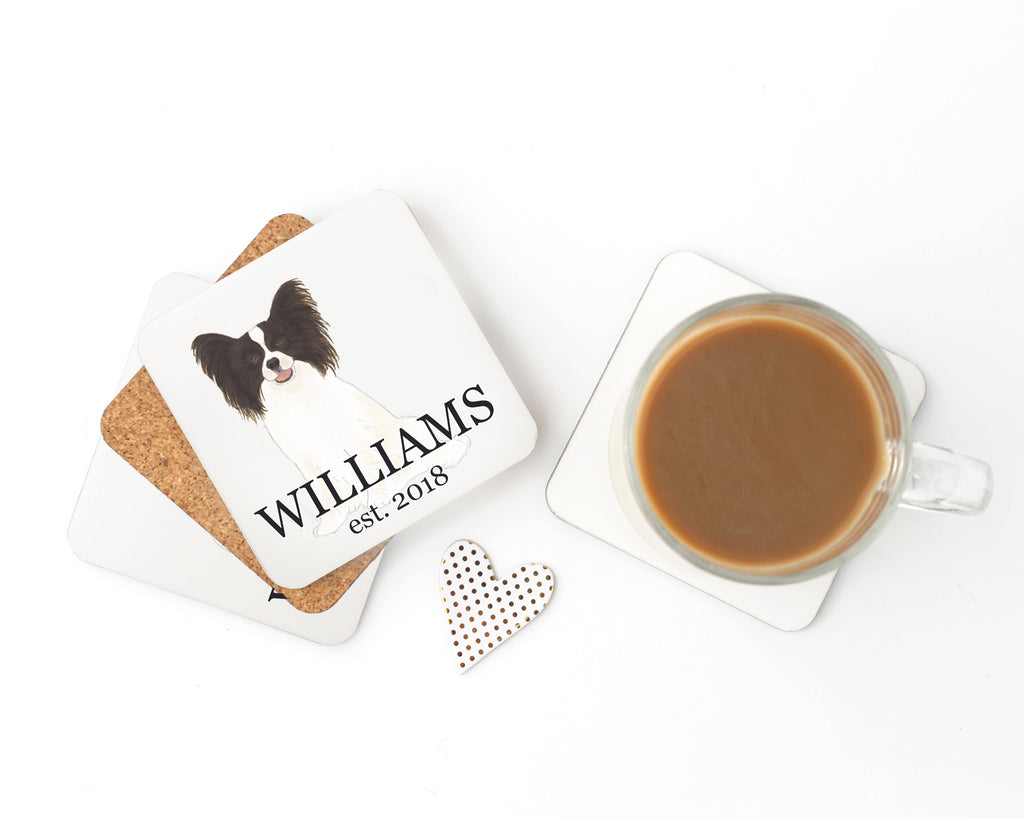 Personalized Papillon (Black) Cork Back Coasters