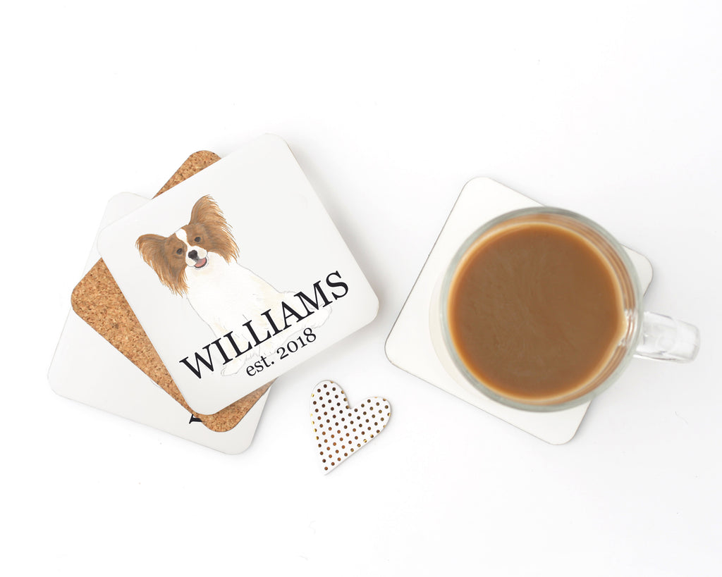Personalized Papillon (Red) Cork Back Coasters