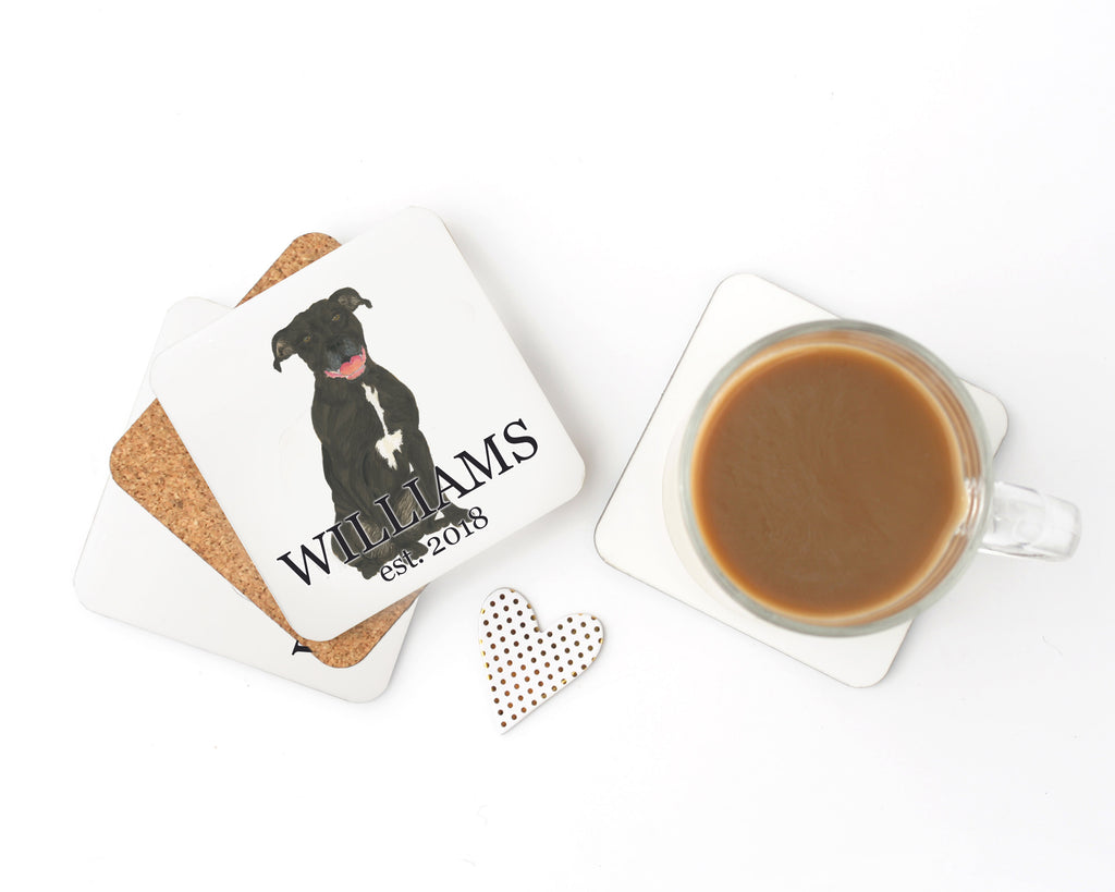 Personalized Pitbull (Black) Cork Back Coasters