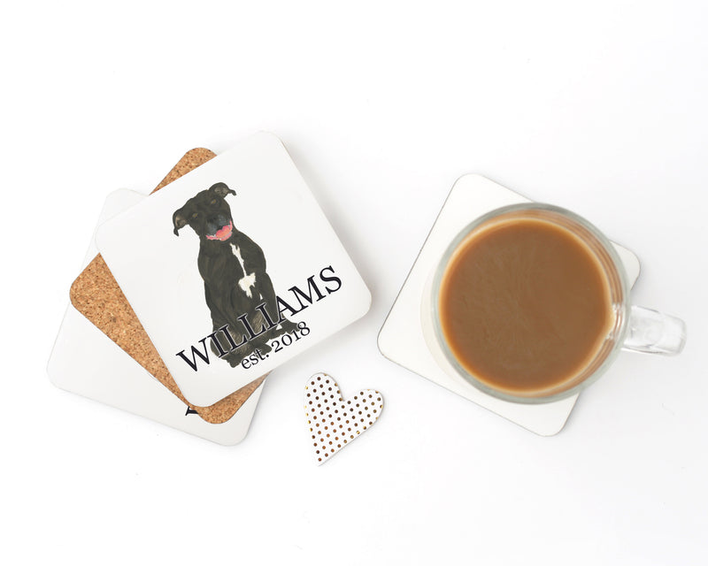 Personalized Pitbull (Black) Cork Back Coasters