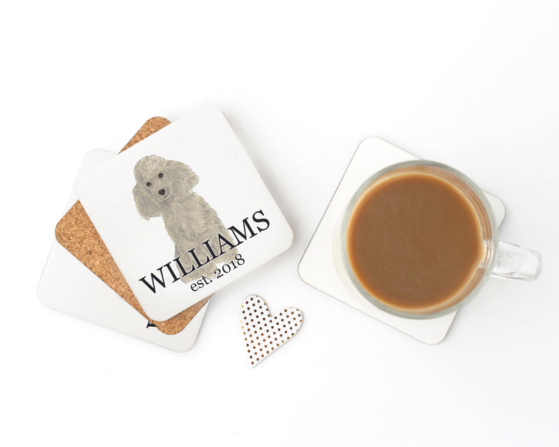 Personalized Poodle (Grey) Cork Back Coasters