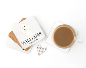 Personalized Poodle (White) Cork Back Coasters