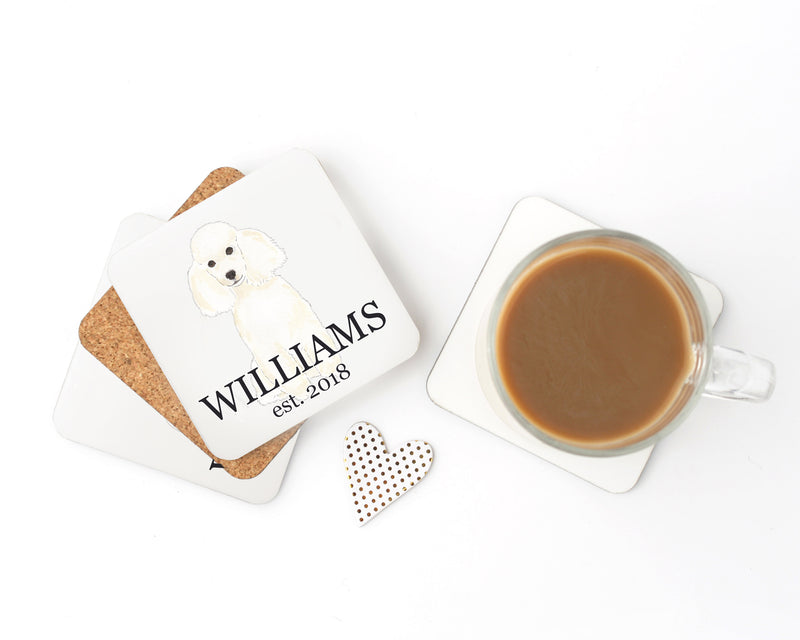 Personalized Poodle (White) Cork Back Coasters