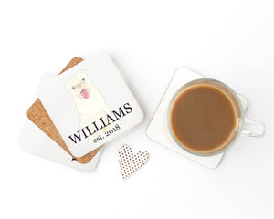 Personalized Pug (White) Cork Back Coasters