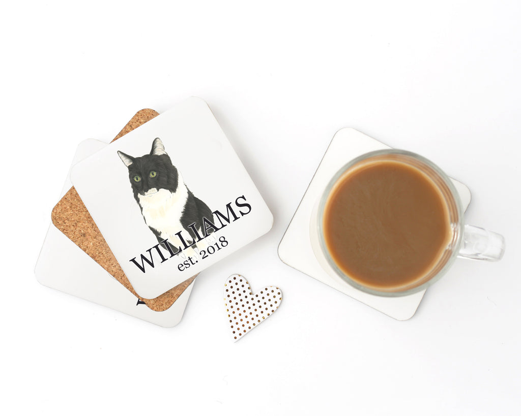 Personalized Ragamuffin (Black & White) Cork Back Coasters