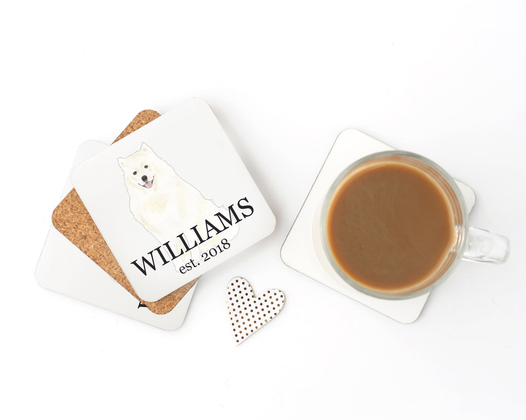 Personalized American Eskimo Dog Cork Back Coasters
