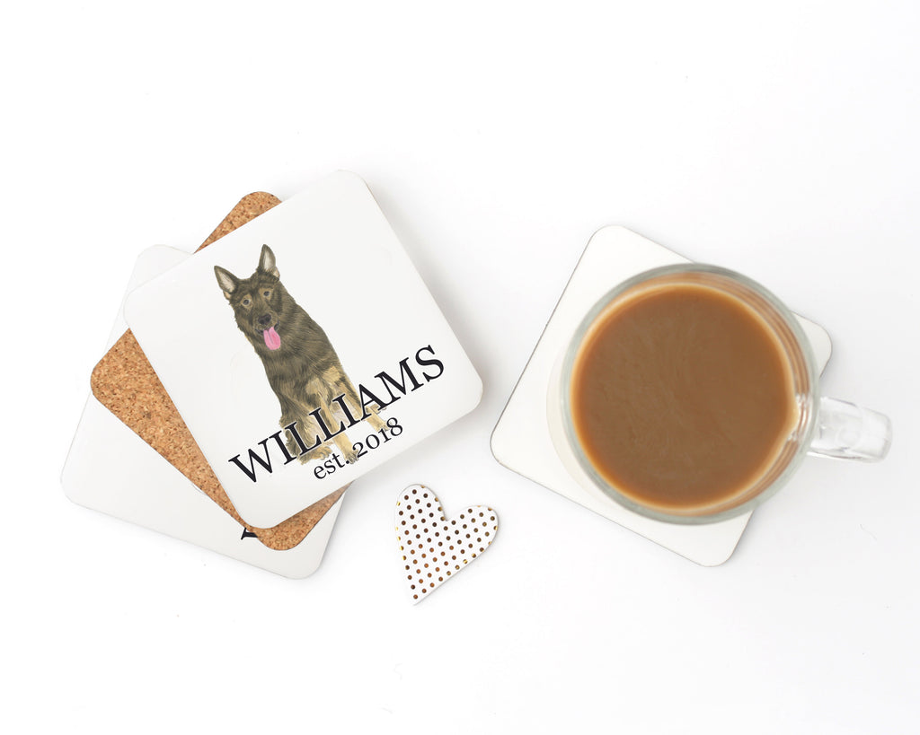 Personalized German Shepherd (Sable) Cork Back Coasters