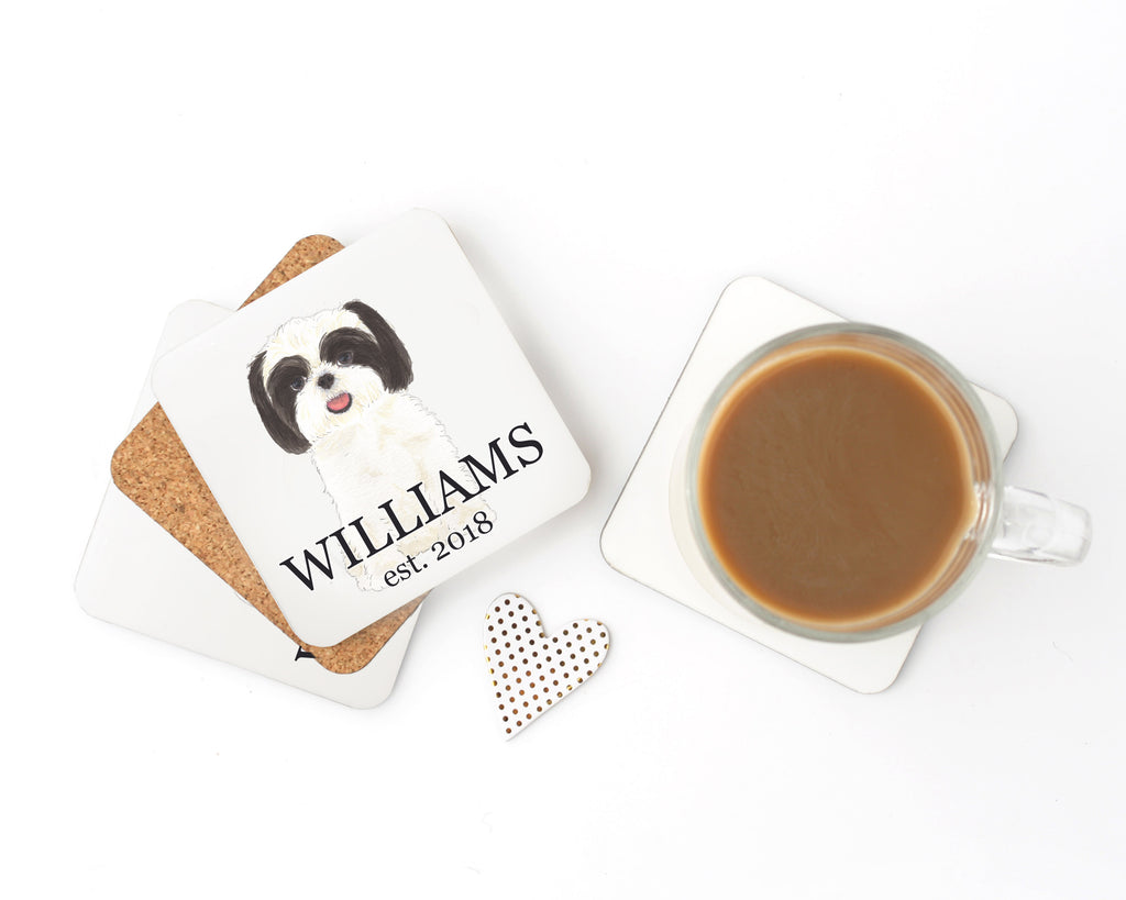 Personalized Shih Tzu (Black & White) Cork Back Coasters
