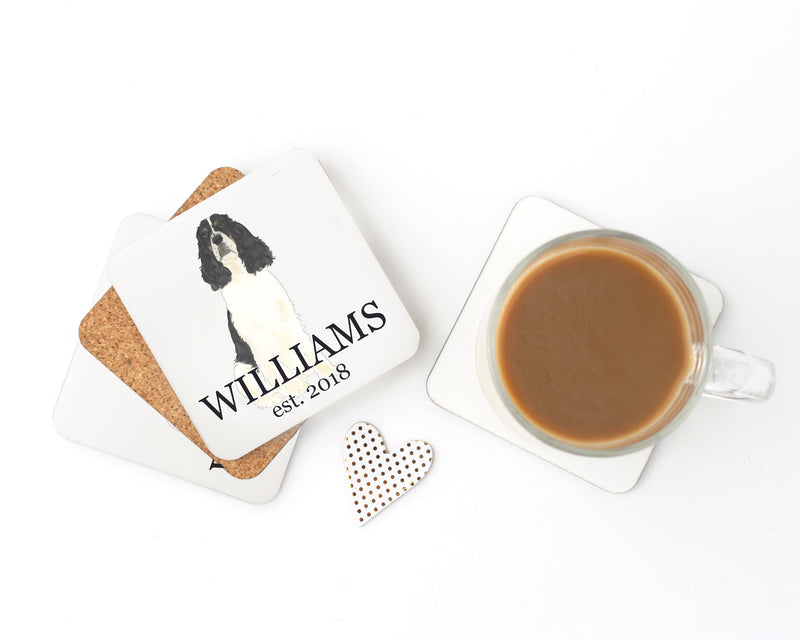 Personalized English Springer Spaniel (Tricolor) Cork Back Coasters