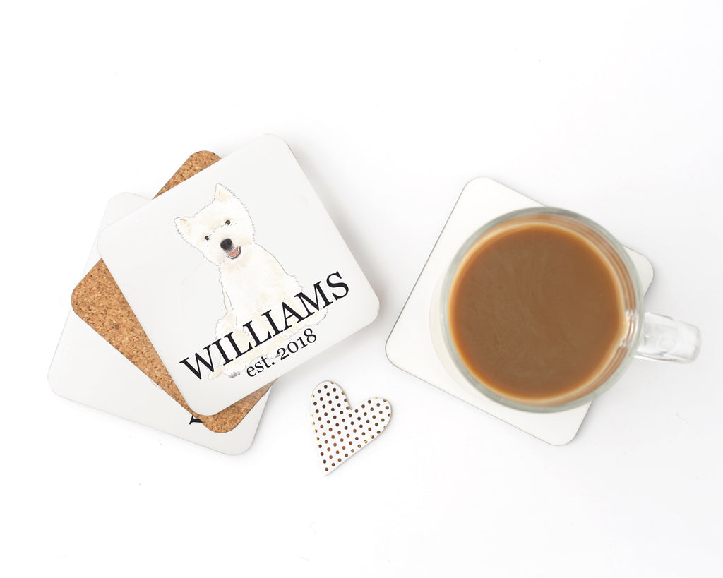 Personalized West Highland Terrier Cork Back Coasters