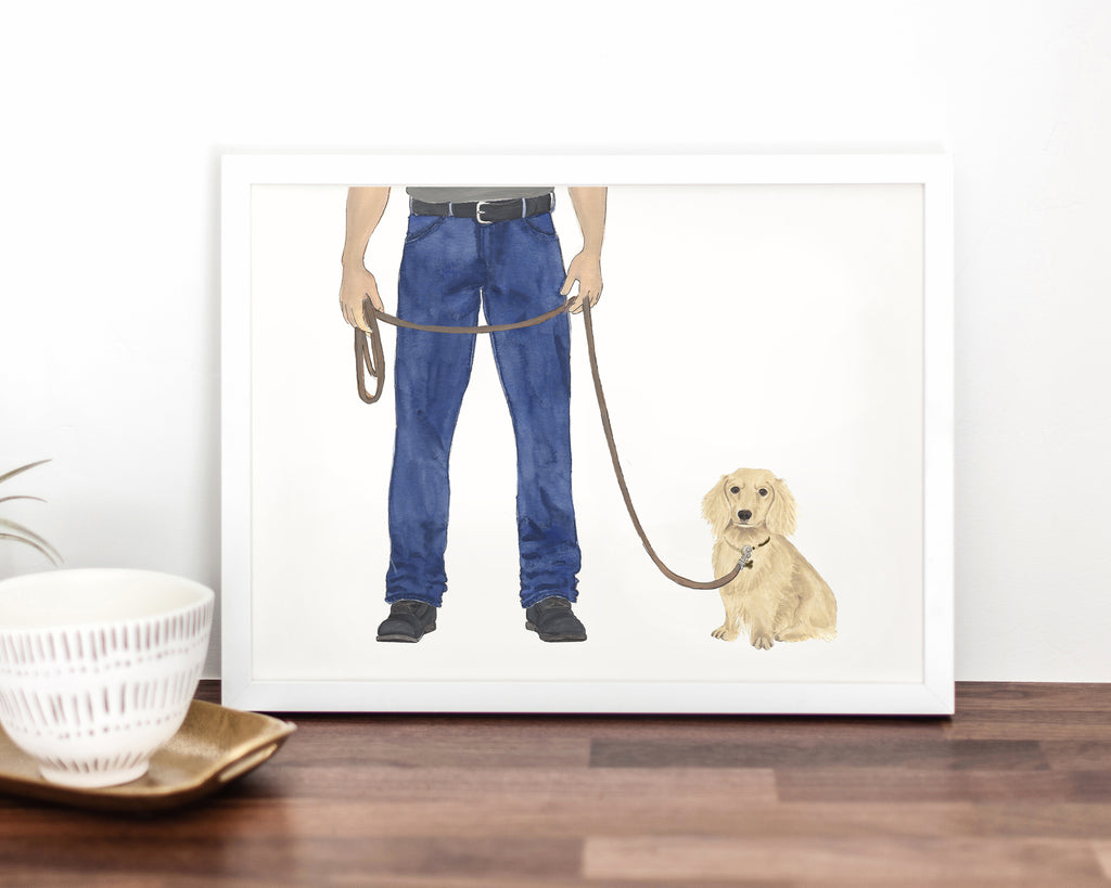 Custom Dachshund (Long Haired, Cream) Dog Dad Fine Art Print