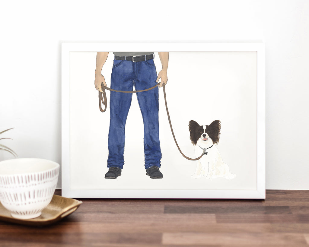 Custom Papillon (Black & White) Dog Dad Fine Art Print