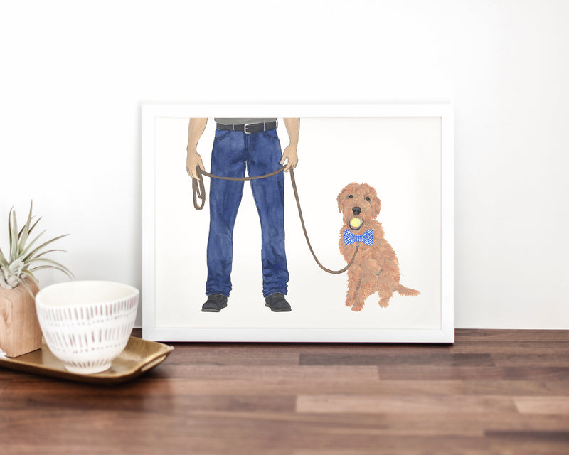 Dog Dad & Golden Doodle Walkin' Fine Art Print