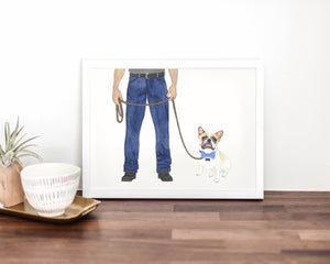 Dog Dad & Frenchie (White / Pied) Walkin' Fine Art Print