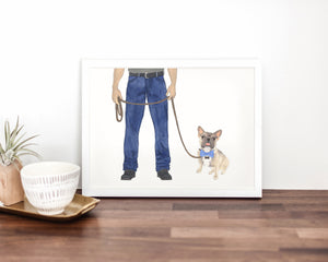 Dog Dad & Blue Fawn Tricolor Frenchie Walkin' Fine Art Print