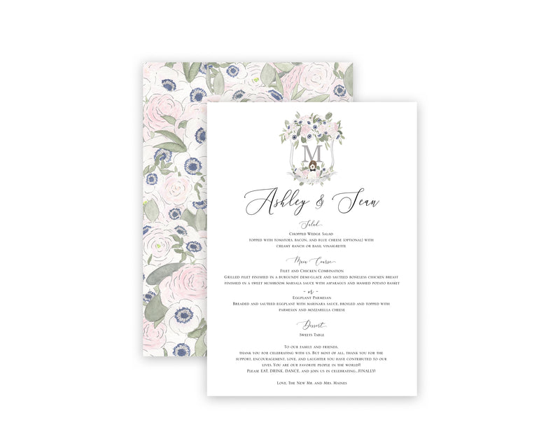 Custom Wedding Crest Menu