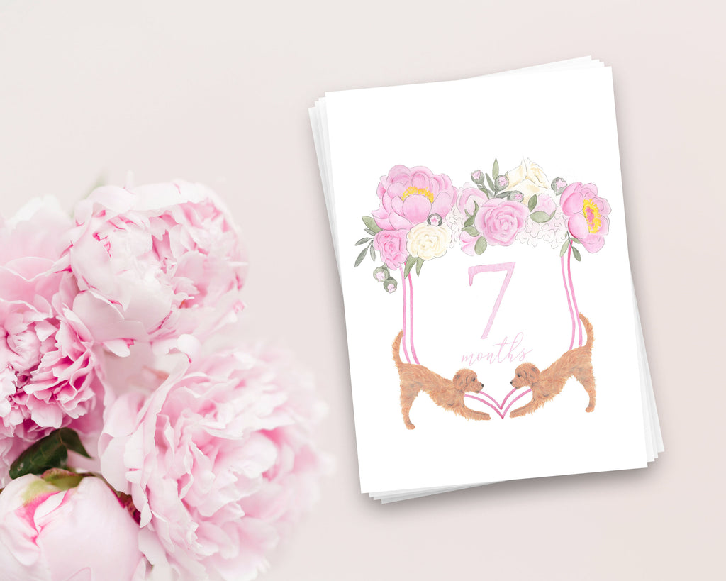 Golden Doodle Floral Crest Milestone Cards