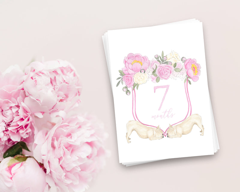 French Bulldog Floral Crest Milestone Cards