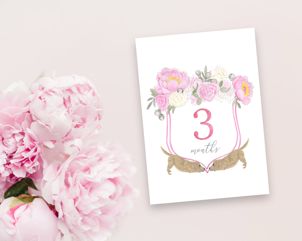 Golden Retriever Floral Crest Milestone Cards