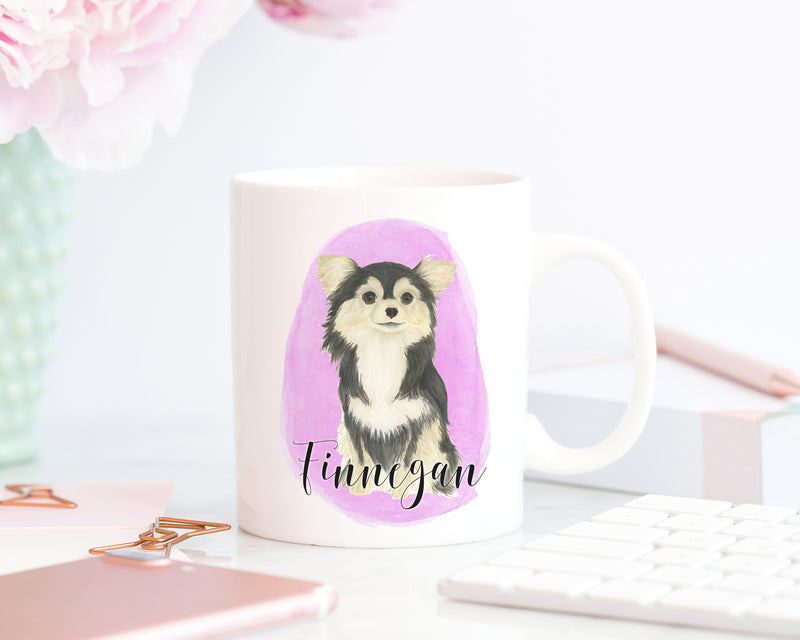 Personalized Chihuahua (Long Haired, Tricolor) Ceramic Mug